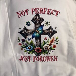 Gildan White Sweatshirt with Colorful Cross Design